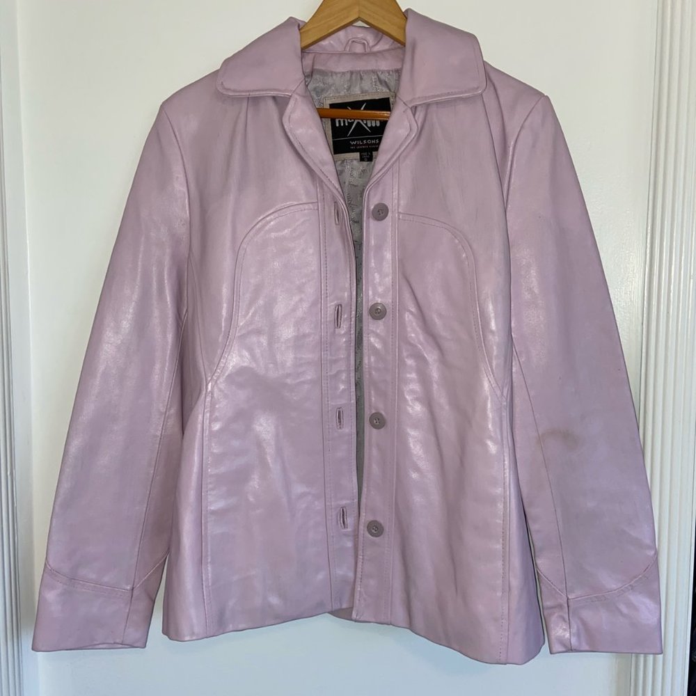 VINTAGE LAVENDER PINK LEATHER JACKET BY WILSON. - Picture 2 of 4